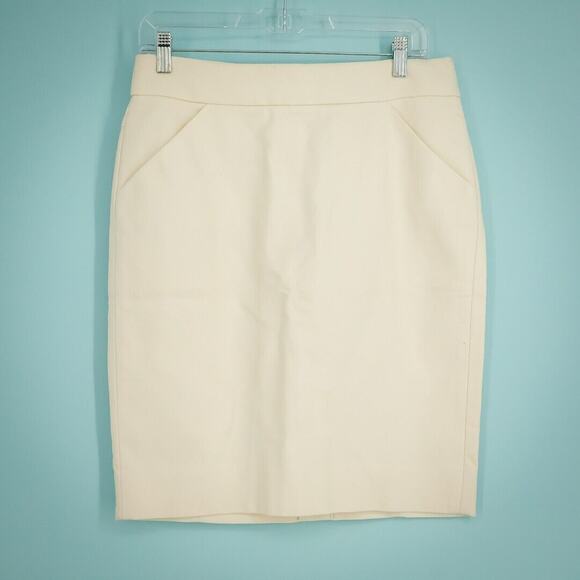 J. Crew Size 6 Ivory White The Pencil Skirt Double Serge Cotton Straight Skirt - Picture 1 of 7